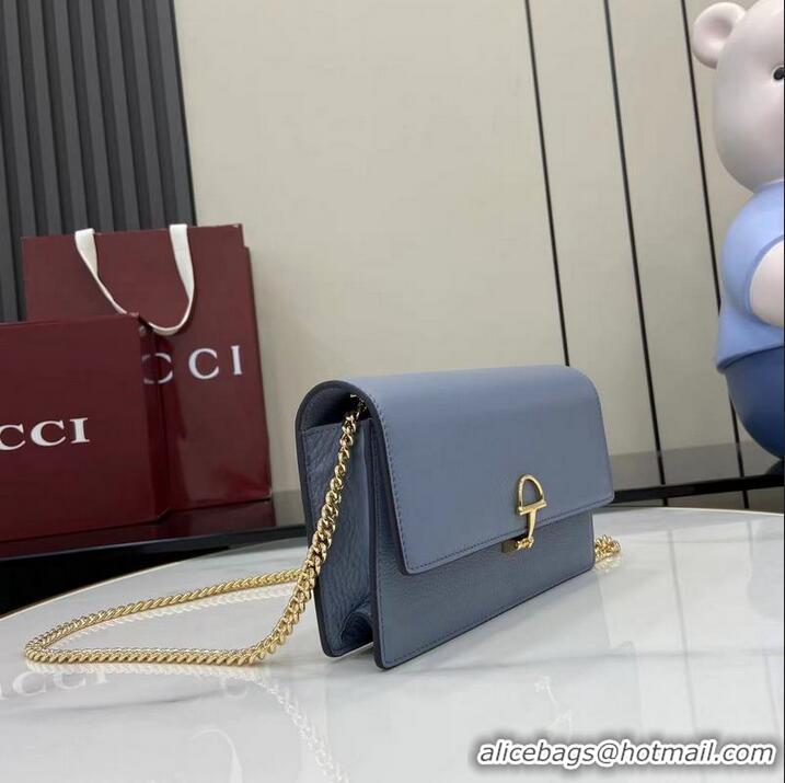 Buy Cheap Gucci Softbit Continental Leather Wallet On Chain 837373 Light Blue