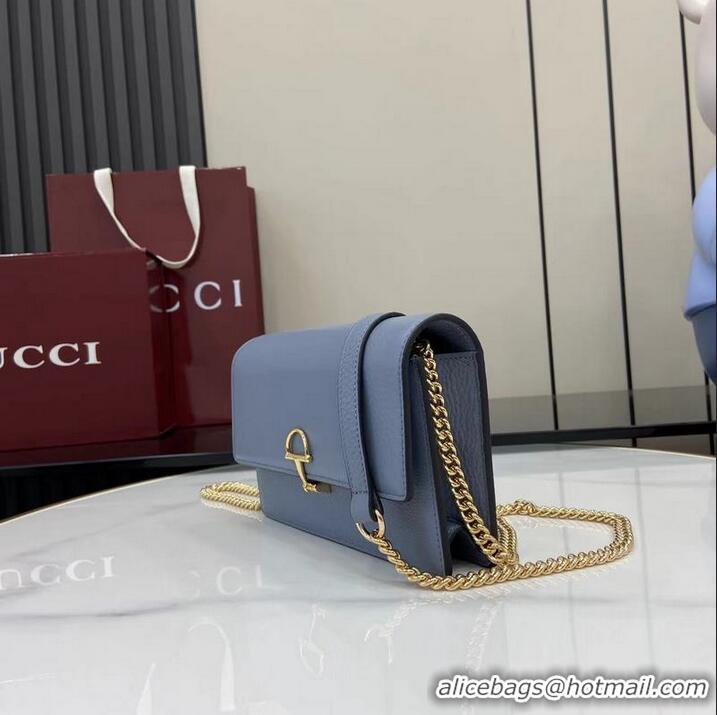 Buy Cheap Gucci Softbit Continental Leather Wallet On Chain 837373 Light Blue