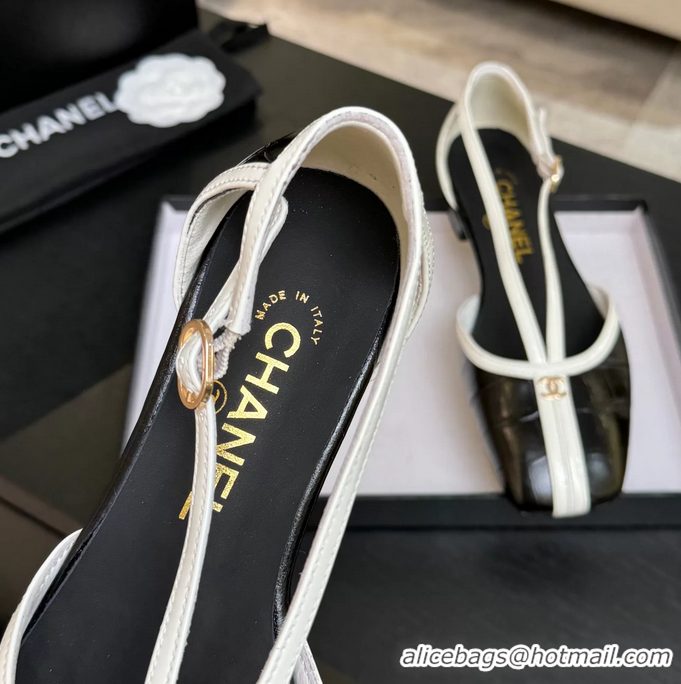 Original Cheap Chanel CC Logo Black Crocodile Embossed Leather T Strap Flat Shoes 6052204