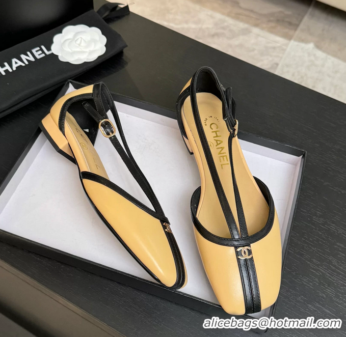 Trendy Design Chanel CC Logo Beige Calfskin Leather T Strap Flat Shoes 6052204