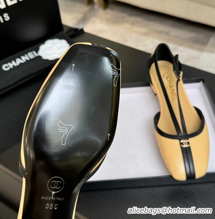 Trendy Design Chanel CC Logo Beige Calfskin Leather T Strap Flat Shoes 6052204