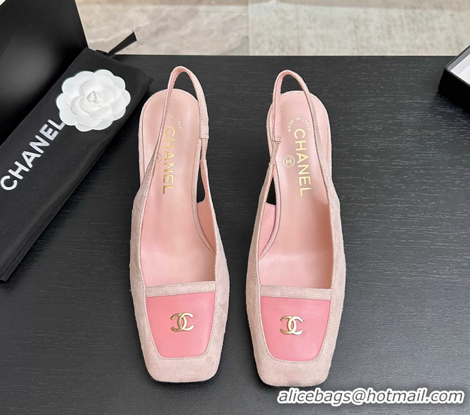 Low Price Chanel CC Logo Pink Suede Leather Slingback Pumps 6052205