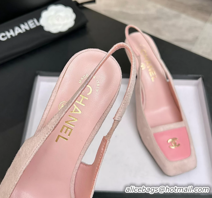Low Price Chanel CC Logo Pink Suede Leather Slingback Pumps 6052205