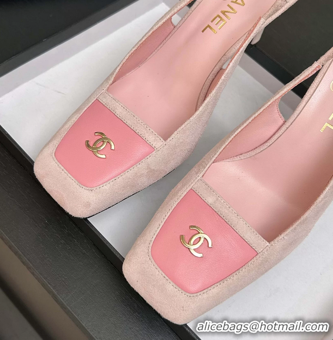Low Price Chanel CC Logo Pink Suede Leather Slingback Pumps 6052205