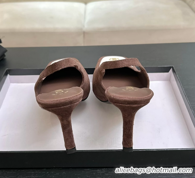 Buy New Cheap Chanel CC Logo Brown Suede Leather Slingback Pumps 6052205