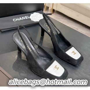 Cheapest Chanel CC Logo Black Suede Leather Slingback Pumps 6052205