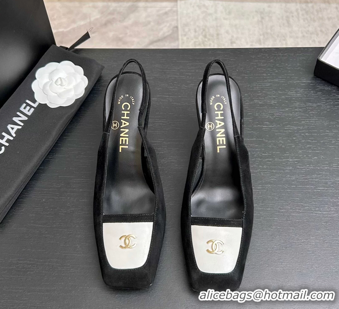 Cheapest Chanel CC Logo Black Suede Leather Slingback Pumps 6052205