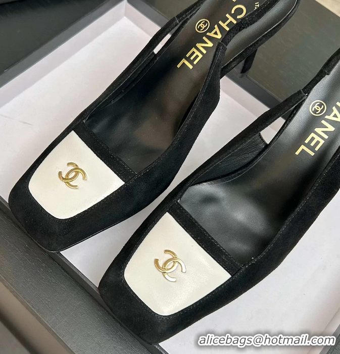 Cheapest Chanel CC Logo Black Suede Leather Slingback Pumps 6052205