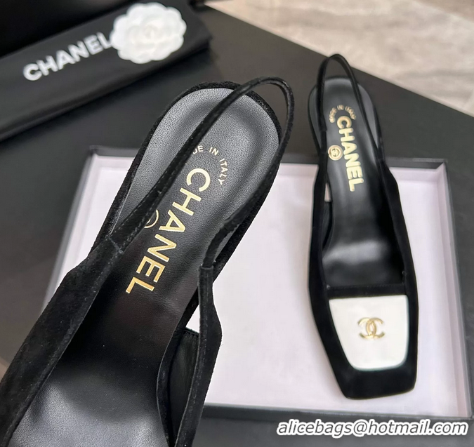 Cheapest Chanel CC Logo Black Suede Leather Slingback Pumps 6052205