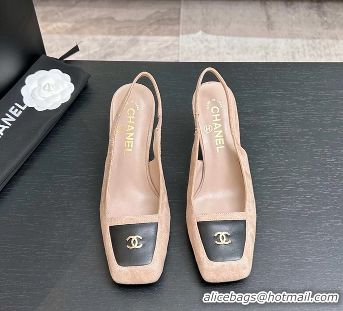 Comfortable Chanel CC Logo Beige Suede Leather Slingback Pumps 6052205