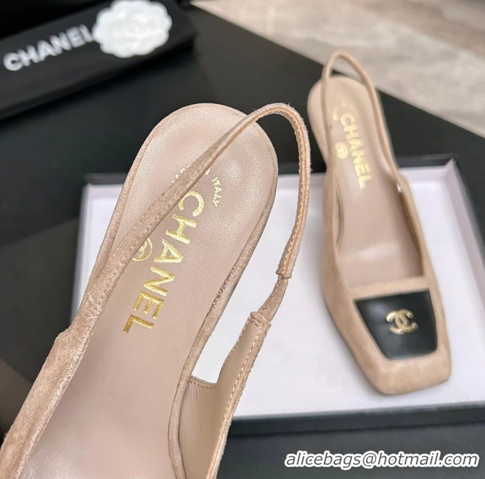 Comfortable Chanel CC Logo Beige Suede Leather Slingback Pumps 6052205