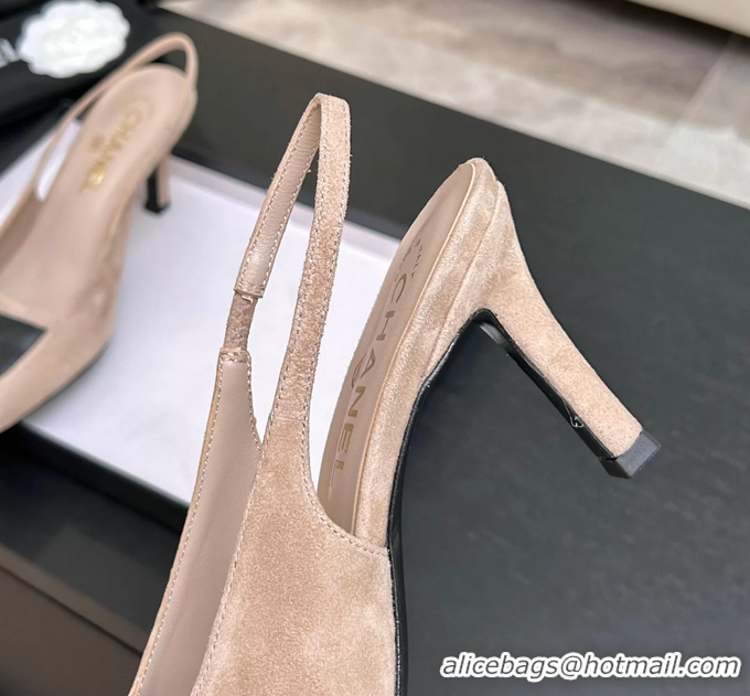 Comfortable Chanel CC Logo Beige Suede Leather Slingback Pumps 6052205