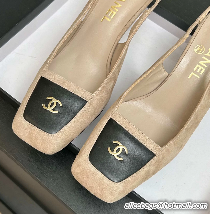 Comfortable Chanel CC Logo Beige Suede Leather Slingback Pumps 6052205