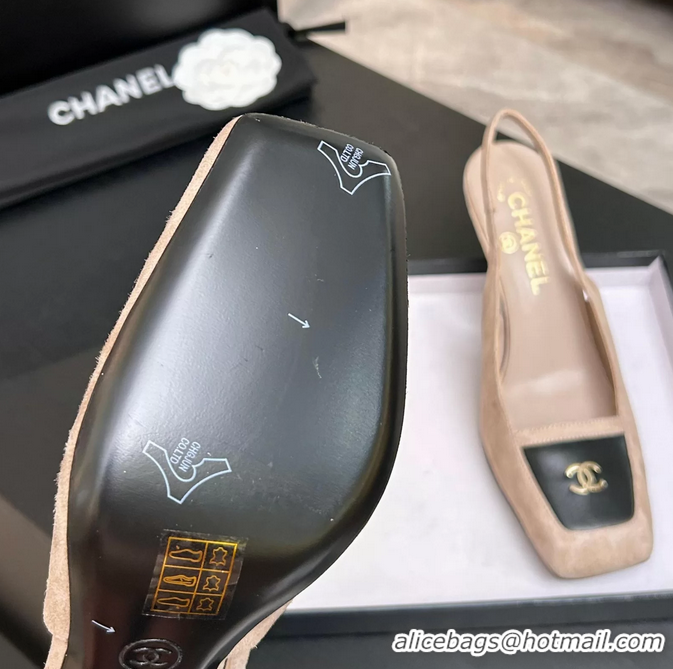 Comfortable Chanel CC Logo Beige Suede Leather Slingback Pumps 6052205