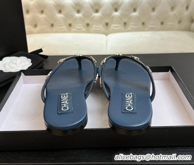 Durable Chanel CC Logo Blue Leather Flat Thong Sandals 6052207