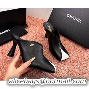 Perfect Chanel CC Black Calfskin Leather High Heeled Mules 6052401