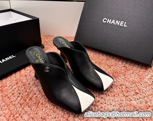 Perfect Chanel CC Black Calfskin Leather High Heeled Mules 6052401