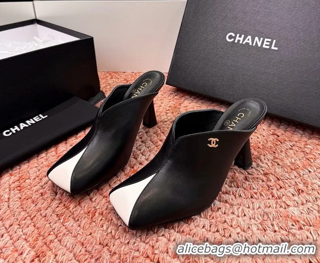 Perfect Chanel CC Black Calfskin Leather High Heeled Mules 6052401
