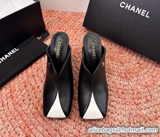 Perfect Chanel CC Black Calfskin Leather High Heeled Mules 6052401