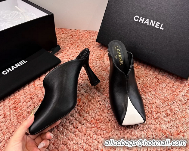 Perfect Chanel CC Black Calfskin Leather High Heeled Mules 6052401