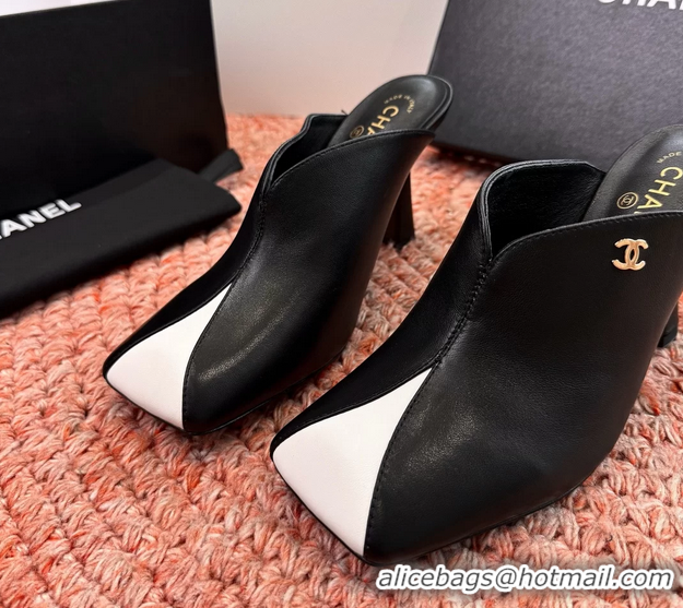 Perfect Chanel CC Black Calfskin Leather High Heeled Mules 6052401