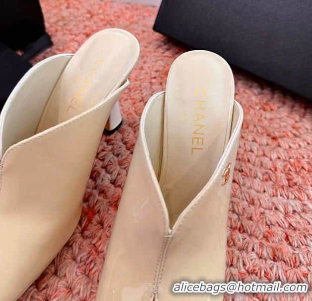 Crafted Chanel CC Beige Red Patent Leather High Heeled Mules 6052401