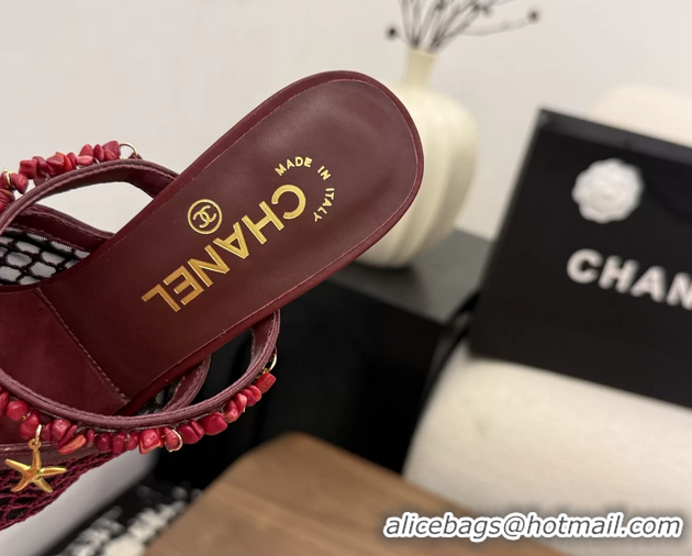 Unique Style Chanel High Heeled Mules Sandals Red Mesh Cotton and Lambskin 80MM 6052402