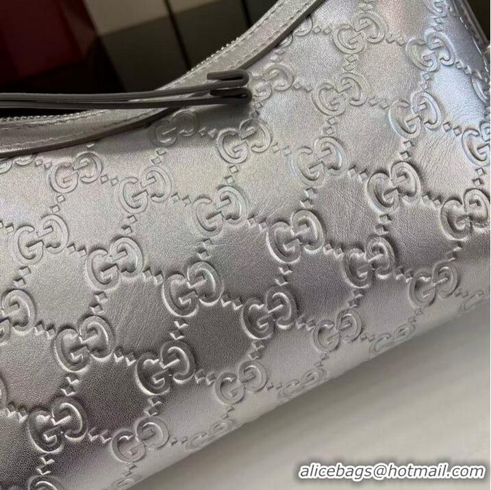 Grade Design Gucci GG Emblem Small Shoulder Bag With Chain 851631 Silver