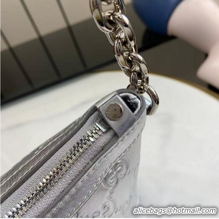 Grade Design Gucci GG Emblem Small Shoulder Bag With Chain 851631 Silver