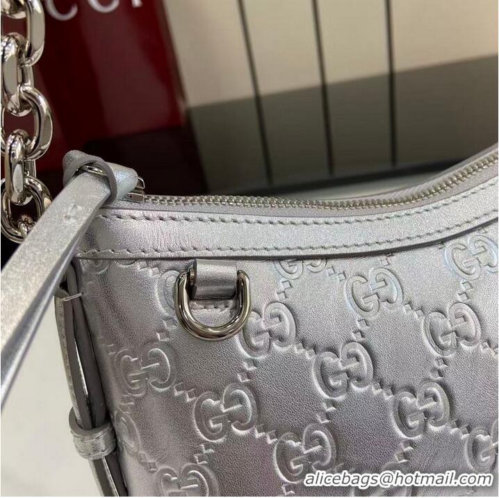 Grade Design Gucci GG Emblem Small Shoulder Bag With Chain 851631 Silver