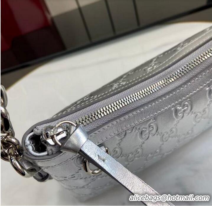 Grade Design Gucci GG Emblem Small Shoulder Bag With Chain 851631 Silver