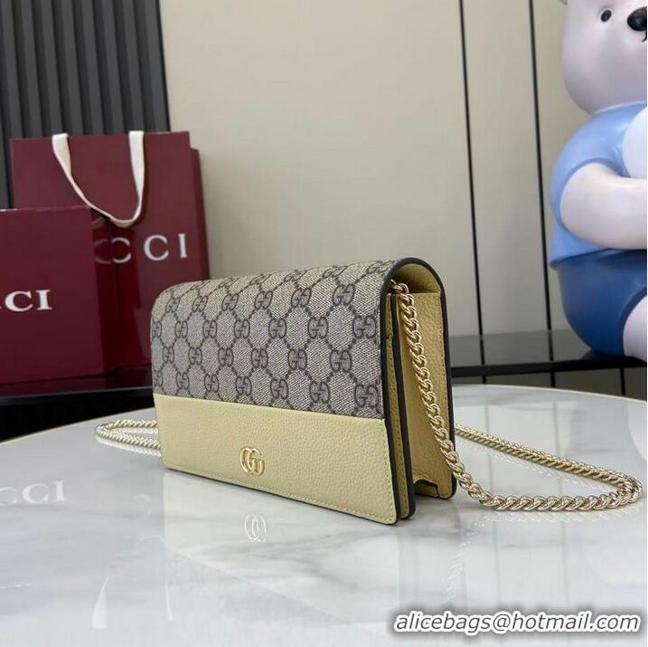 Promotional Gucci Bi-colour GG Marmont Wallet On Chain ‎497985 Light Yellow Leather