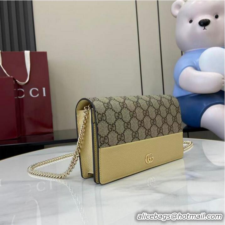 Promotional Gucci Bi-colour GG Marmont Wallet On Chain ‎497985 Light Yellow Leather