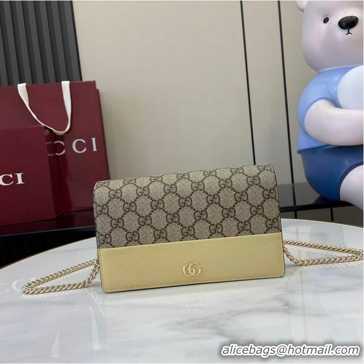 Promotional Gucci Bi-colour GG Marmont Wallet On Chain ‎497985 Light Yellow Leather