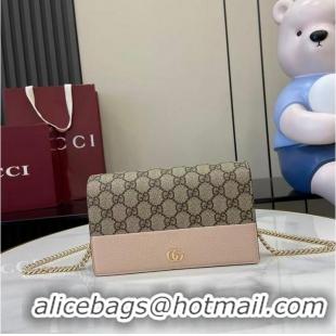 Famous Brand Gucci Bi-colour GG Marmont Wallet On Chain ‎497985 Variation Pink Leather