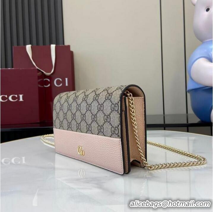 Famous Brand Gucci Bi-colour GG Marmont Wallet On Chain ‎497985 Variation Pink Leather