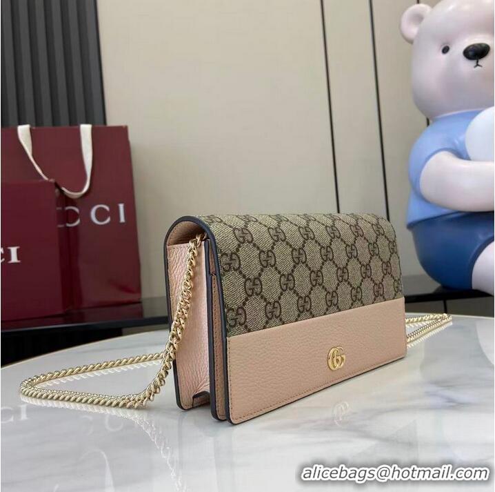 Famous Brand Gucci Bi-colour GG Marmont Wallet On Chain ‎497985 Variation Pink Leather
