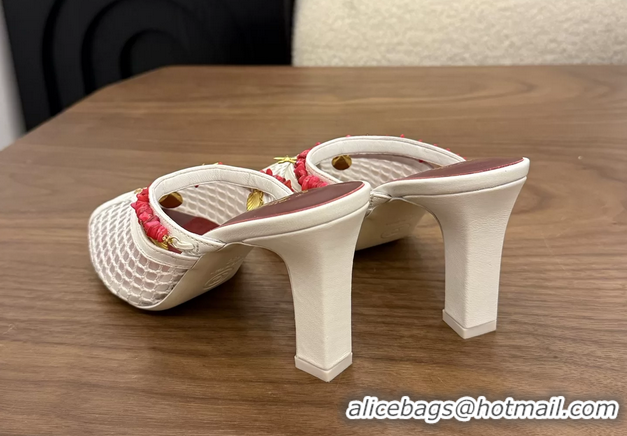 Best Quality Chanel High Heeled Mules Sandals Ivory White Mesh Cotton and Lambskin 80MM 6052402