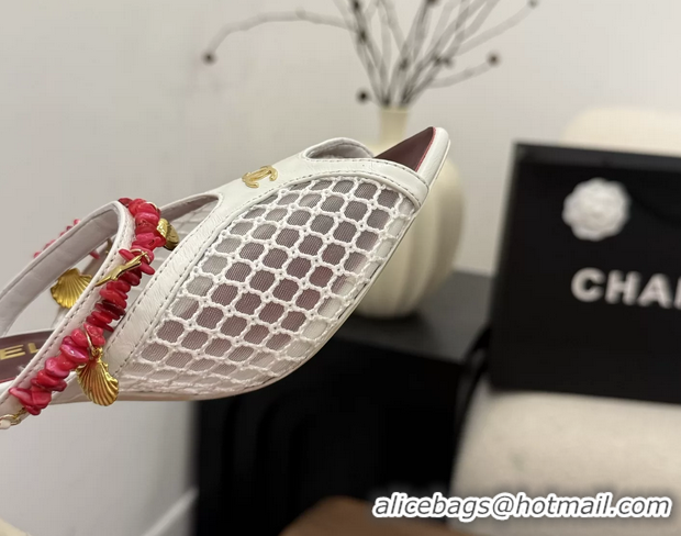 Best Quality Chanel High Heeled Mules Sandals Ivory White Mesh Cotton and Lambskin 80MM 6052402
