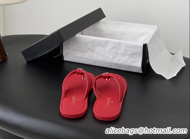 Best Product Chanel CC Logo Red Leather Flat Thong Sandals 6052403