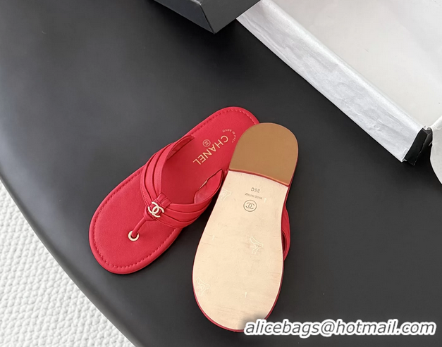 Best Product Chanel CC Logo Red Leather Flat Thong Sandals 6052403