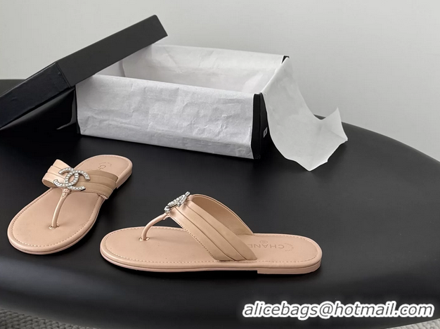 Most Popular Chanel CC Logo Light Pink Leather Flat Thong Sandals 6052403