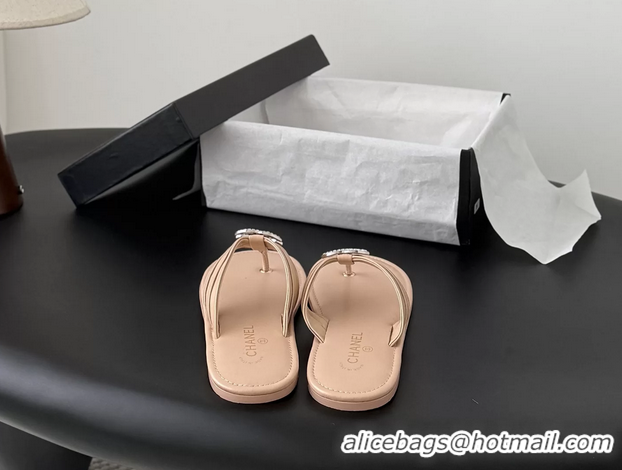 Most Popular Chanel CC Logo Light Pink Leather Flat Thong Sandals 6052403