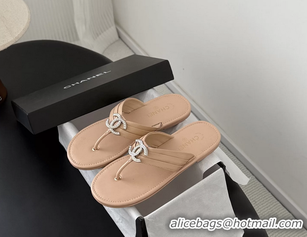 Most Popular Chanel CC Logo Light Pink Leather Flat Thong Sandals 6052403