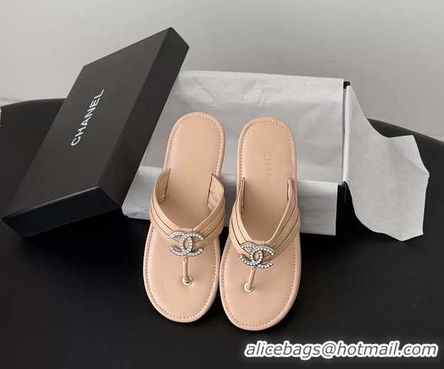 Most Popular Chanel CC Logo Light Pink Leather Flat Thong Sandals 6052403
