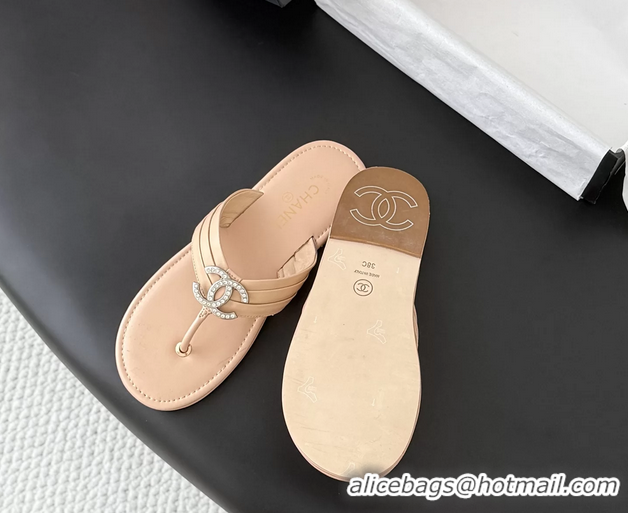 Most Popular Chanel CC Logo Light Pink Leather Flat Thong Sandals 6052403