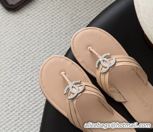 Most Popular Chanel CC Logo Light Pink Leather Flat Thong Sandals 6052403
