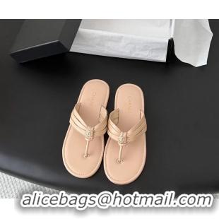 AAAAA Chanel CC Logo Light Pink Leather Flat Thong Sandals 6052403