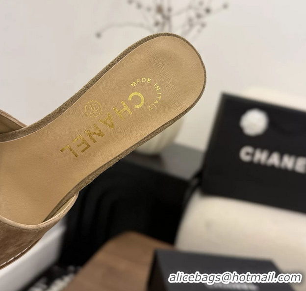 New Design Chanel CC Logo Dark Brown Suede Leather Wedge Sandals 75MM 6052406