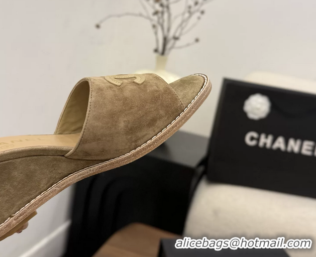 New Design Chanel CC Logo Dark Brown Suede Leather Wedge Sandals 75MM 6052406
